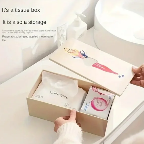 Tissue Box Holder with Storage Compartment, Plastic Rectangular Tissue Dispenser - Picture 2 of 4